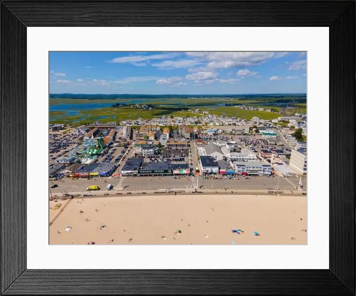 Framed Print : Hampton Beach aerial view including historic waterfront buildings on Ocean Boulevard and Hampton Beach State Park Framed Print : Hampton Beach aerial view including historic waterfront buildings on Ocean Boulevard and Hampton Beach State Park