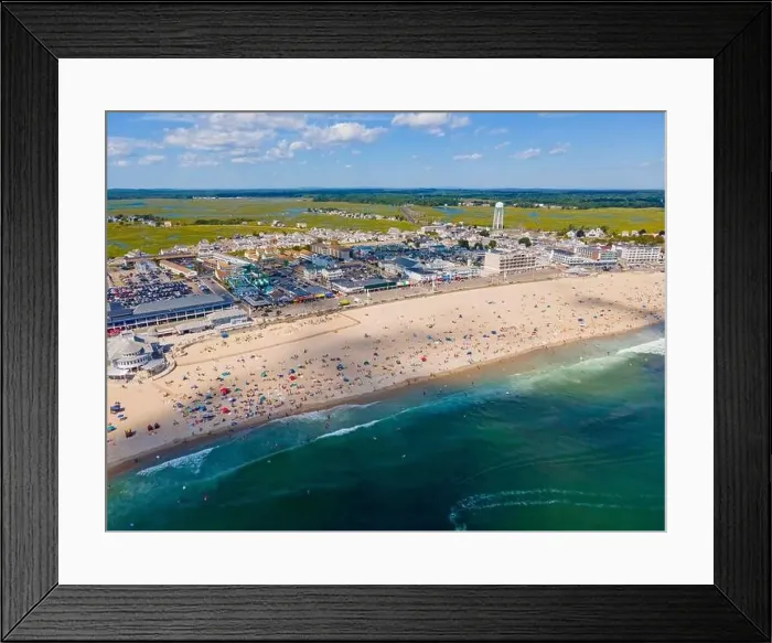 Framed Print : Hampton Beach aerial view including historic waterfront buildings on Ocean Boulevard and Hampton Beach State Park Framed Print : Hampton Beach aerial view including historic waterfront buildings on Ocean Boulevard and Hampton Beach State Park
