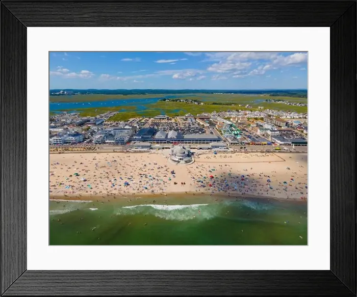 Framed Print : Hampton Beach aerial view including historic waterfront buildings on Ocean Boulevard and Hampton Beach State Park Framed Print : Hampton Beach aerial view including historic waterfront buildings on Ocean Boulevard and Hampton Beach State Park