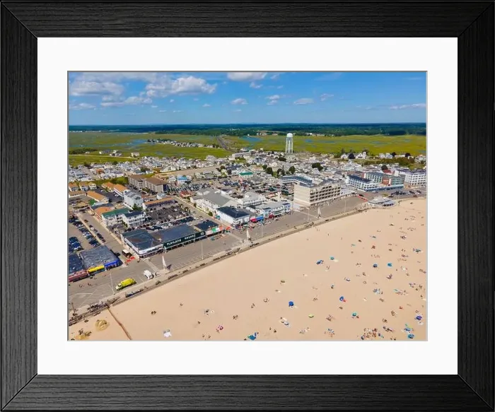 Framed Print : Hampton Beach aerial view including historic waterfront buildings on Ocean Boulevard and Hampton Beach State Park Framed Print : Hampton Beach aerial view including historic waterfront buildings on Ocean Boulevard and Hampton Beach State Park