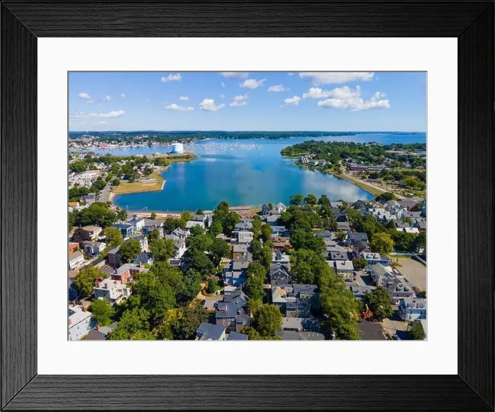 Framed Print : Collins Cove aerial view at Salem Neck historic district in City of Salem, Massachusetts MA, USA Framed Print : Collins Cove aerial view at Salem Neck historic district in City of Salem, Massachusetts MA, USA