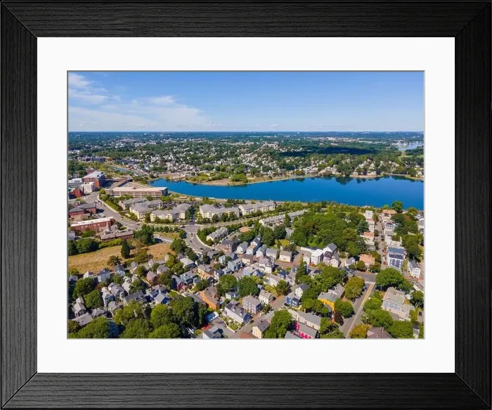 Framed Print : North River and Danvers River aerial view at the river mouth to the Atlantic at Salem Neck historic district in city of Framed Print : North River and Danvers River aerial view at the river mouth to the Atlantic at Salem Neck historic district in city of