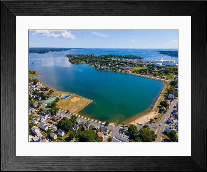 Framed Print : Collins Cove aerial view at Salem Neck historic district in City of Salem, Massachusetts MA, USA Framed Print : Collins Cove aerial view at Salem Neck historic district in City of Salem, Massachusetts MA, USA