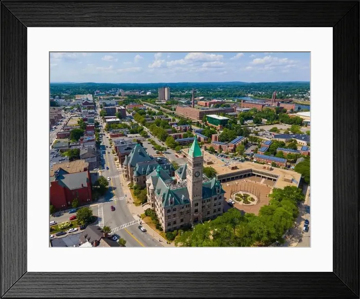 Framed Print : Lowell City Hall and downtown aerial view in downtown Lowell, Massachusetts MA, USA Framed Print : Lowell City Hall and downtown aerial view in downtown Lowell, Massachusetts MA, USA
