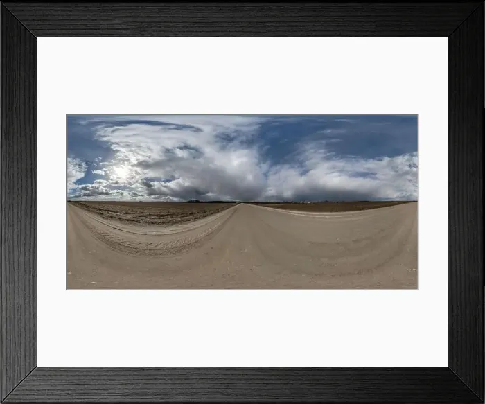 Framed Print : spherical 360 hdri panorama on gravel road with overcast sky before storm in equirectangular seamless projection Framed Print : spherical 360 hdri panorama on gravel road with overcast sky before storm in equirectangular seamless projection