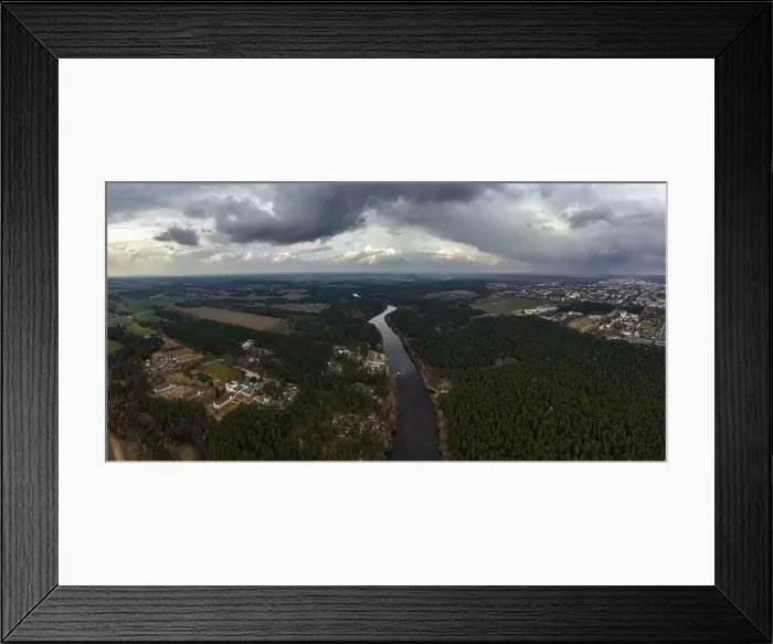 Framed Print : panoramic view from a high altitude of a meandering river in the forest Framed Print : panoramic view from a high altitude of a meandering river in the forest
