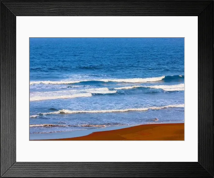 Framed Print : Ocean waves and sandy coast. Beautiful blue ocean Framed Print : Ocean waves and sandy coast. Beautiful blue ocean