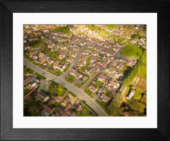 Framed Print : Drone view of new homes expansion in a rural village in East Anglia, UK Framed Print : Drone view of new homes expansion in a rural village in East Anglia, UK