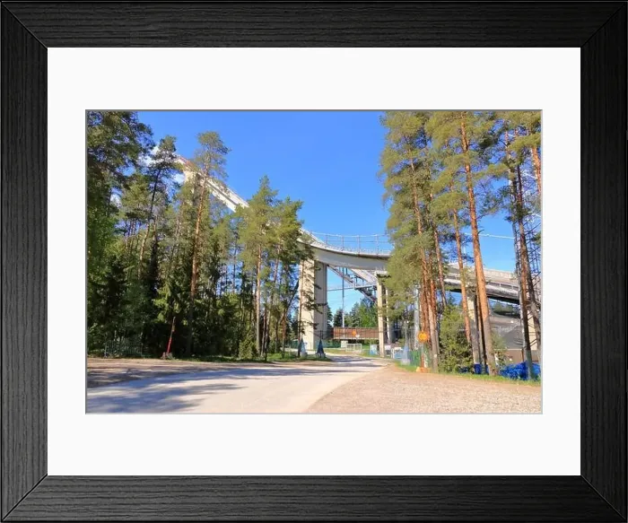Framed Print : the upper part of the ski jumping facility ski jump towers in summer, Lahti in Finland Framed Print : the upper part of the ski jumping facility ski jump towers in summer, Lahti in Finland