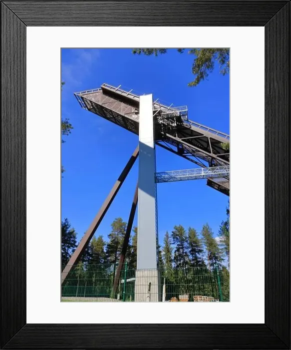 Framed Print : the upper part of the ski jumping facility ski jump towers in summer, Lahti in Finland Framed Print : the upper part of the ski jumping facility ski jump towers in summer, Lahti in Finland
