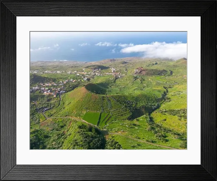 Framed Print : Aerial View at Green Volcanic Hills near Villa de Valverde at El Hierro Island. Canary Island, Spain Framed Print : Aerial View at Green Volcanic Hills near Villa de Valverde at El Hierro Island. Canary Island, Spain