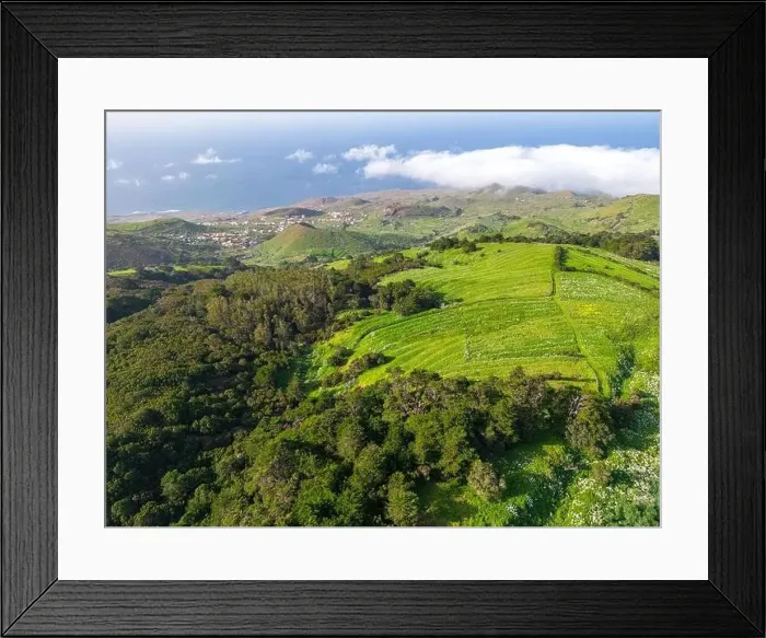 Framed Print : Aerial View at Green Volcanic Hills near Villa de Valverde at El Hierro Island. Canary Island, Spain Framed Print : Aerial View at Green Volcanic Hills near Villa de Valverde at El Hierro Island. Canary Island, Spain