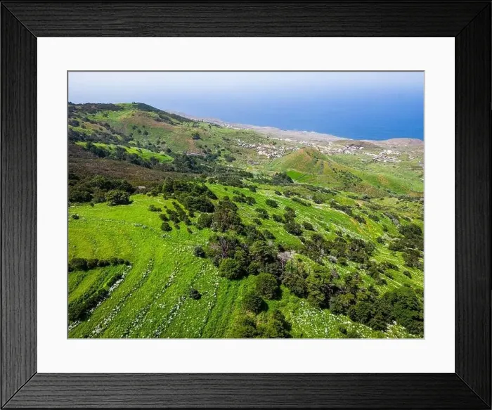 Framed Print : Aerial View at Green Volcanic Hills near Villa de Valverde at El Hierro Island. Canary Island, Spain Framed Print : Aerial View at Green Volcanic Hills near Villa de Valverde at El Hierro Island. Canary Island, Spain