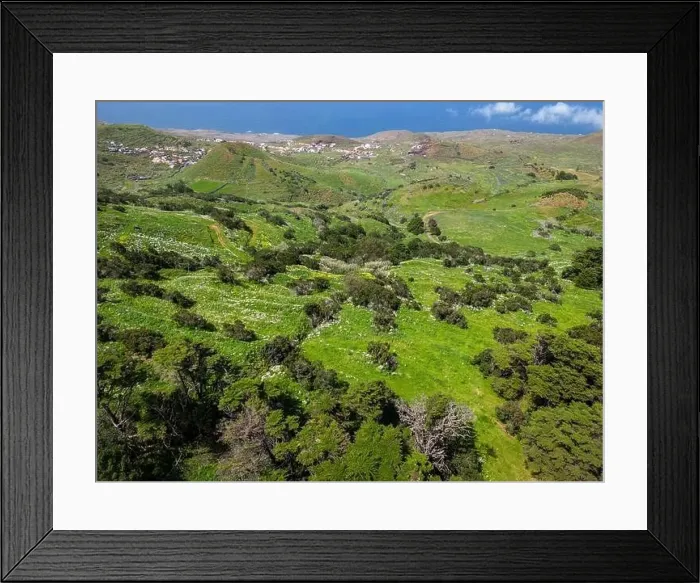 Framed Print : Aerial View at Green Volcanic Hills near Villa de Valverde at El Hierro Island. Canary Island, Spain Framed Print : Aerial View at Green Volcanic Hills near Villa de Valverde at El Hierro Island. Canary Island, Spain