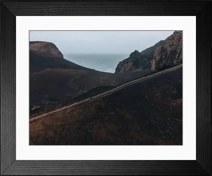 Framed Print : Drone view of Landscape at Capelinhos in Faial, the Azores Framed Print : Drone view of Landscape at Capelinhos in Faial, the Azores