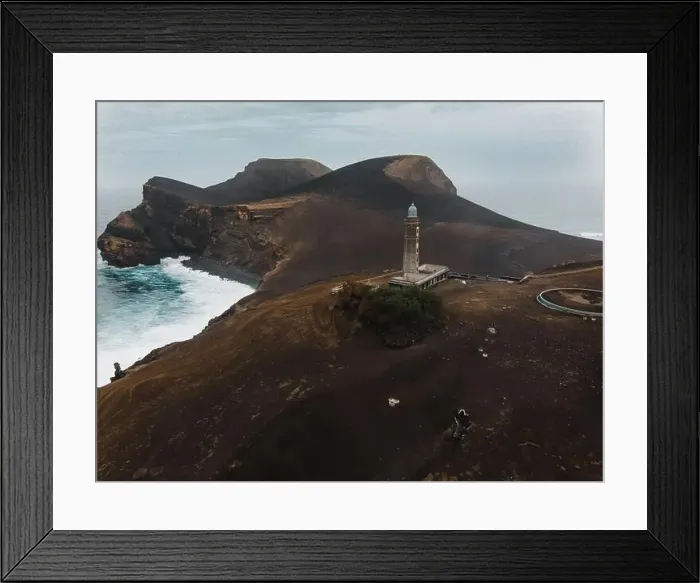 Framed Print : Drone view of Landscape at Capelinhos in Faial, the Azores Framed Print : Drone view of Landscape at Capelinhos in Faial, the Azores