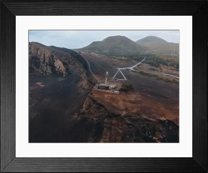 Framed Print : Drone view of Landscape at Capelinhos in Faial, the Azores Framed Print : Drone view of Landscape at Capelinhos in Faial, the Azores