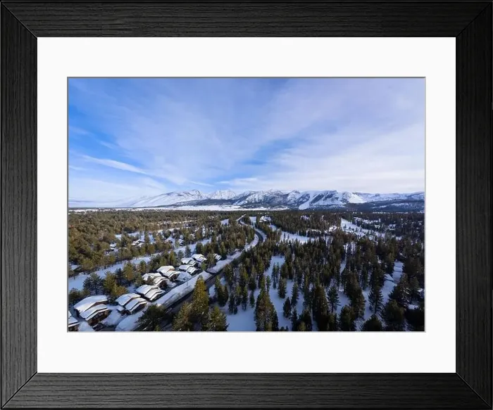 Framed Print : An aerial view of the mountain town of Mammoth Lakes, California during a snowy winter Framed Print : An aerial view of the mountain town of Mammoth Lakes, California during a snowy winter