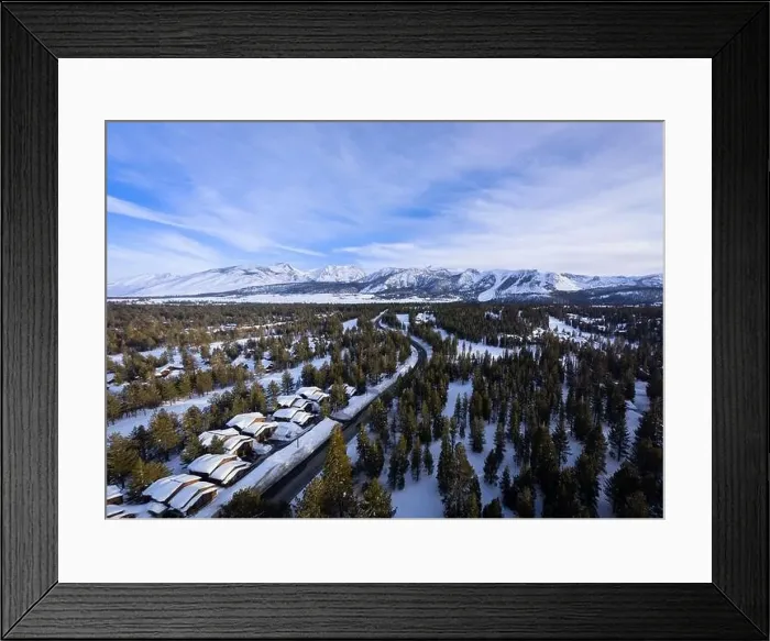 Framed Print : An aerial view of the mountain town of Mammoth Lakes, California during a snowy winter Framed Print : An aerial view of the mountain town of Mammoth Lakes, California during a snowy winter