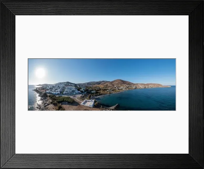 Framed Print : Tinos island, Cyclades Greece. Aerial drone panoramic view of Agios Sostis church beach Framed Print : Tinos island, Cyclades Greece. Aerial drone panoramic view of Agios Sostis church beach