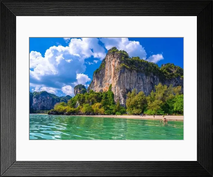 Framed Print : Rocks and cliffs, water and tropical white sand beach, Railay beach west, Ao Nang, Krabi, Thailand Framed Print : Rocks and cliffs, water and tropical white sand beach, Railay beach west, Ao Nang, Krabi, Thailand