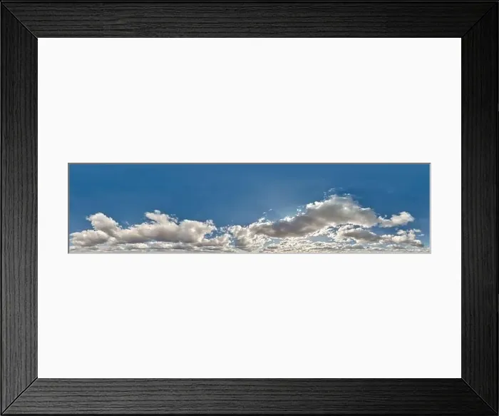 Framed Print : hdri 360 panorama of blue sky with cumulus clouds with zenith in spherical equirectangular projection may use for sky Framed Print : hdri 360 panorama of blue sky with cumulus clouds with zenith in spherical equirectangular projection may use for sky