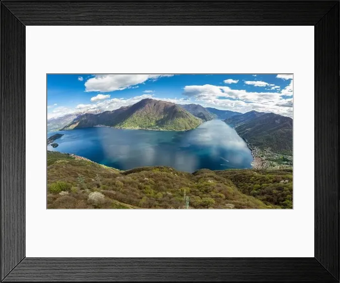 Framed Print : Lago di Como (Lake Como) aerial view between Argegno and Pigra - Panoramic Landscape, Lombardia, Italy Framed Print : Lago di Como (Lake Como) aerial view between Argegno and Pigra - Panoramic Landscape, Lombardia, Italy