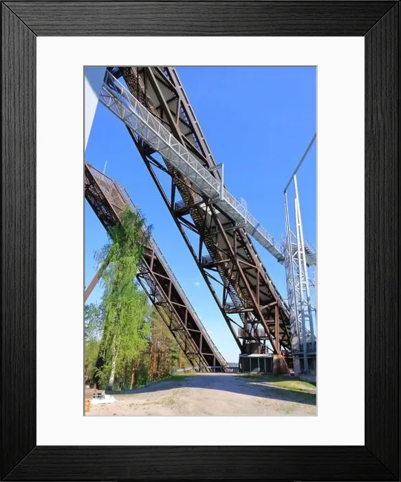 Framed Print : the upper part of the ski jumping facility ski jump towers in summer, Lahti in Finland Framed Print : the upper part of the ski jumping facility ski jump towers in summer, Lahti in Finland