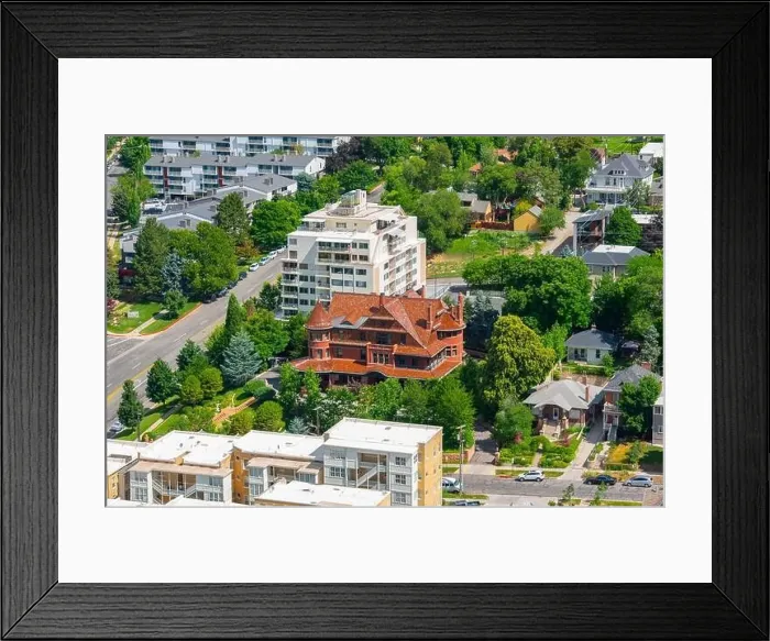 Framed Print : McCune Mansion aerial view at 200 N Main Street from the top of LDS Church Office Building in Salt Lake City Framed Print : McCune Mansion aerial view at 200 N Main Street from the top of LDS Church Office Building in Salt Lake City