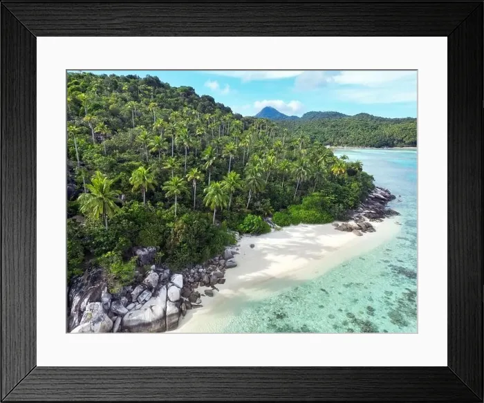 Framed Print : Indonesia Anambas Islands - Drone view Telaga Island coast line with beach