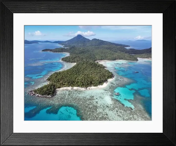 Framed Print : Indonesia Anambas Islands - Drone view Telaga Island coastline along the island Framed Print : Indonesia Anambas Islands - Drone view Telaga Island coastline along the island