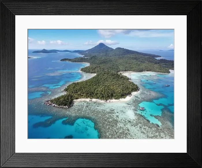 Framed Print : Indonesia Anambas Islands - Drone view Telaga Island coastline along the island Framed Print : Indonesia Anambas Islands - Drone view Telaga Island coastline along the island