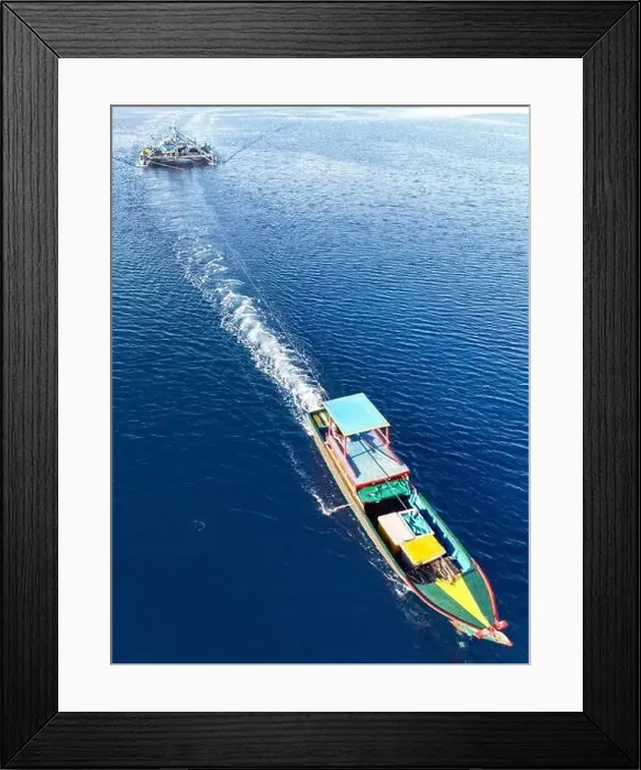 Framed Print : Indonesia Anambas Islands - Drone view Telaga Island Bagan perahu - boat to lift nets Framed Print : Indonesia Anambas Islands - Drone view Telaga Island Bagan perahu - boat to lift nets