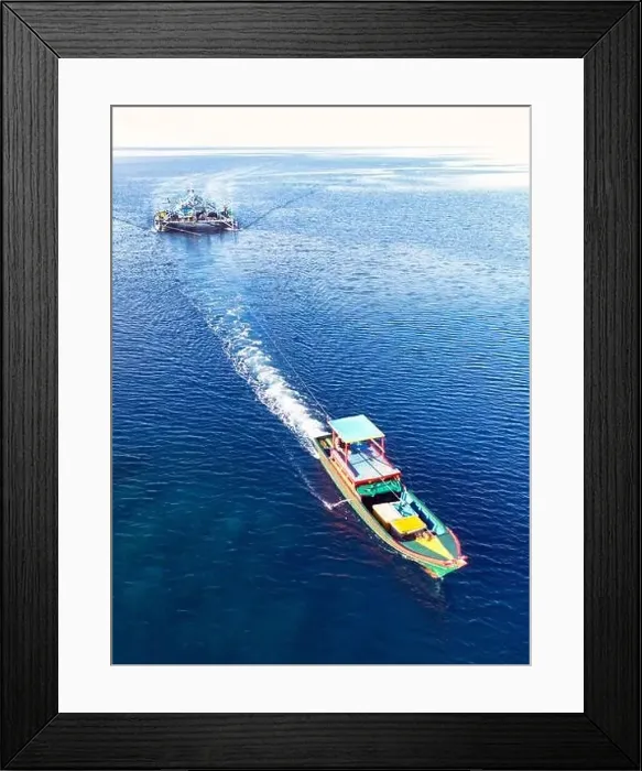 Framed Print : Indonesia Anambas Islands - Drone view Telaga Island Bagan perahu - boat to lift nets Framed Print : Indonesia Anambas Islands - Drone view Telaga Island Bagan perahu - boat to lift nets
