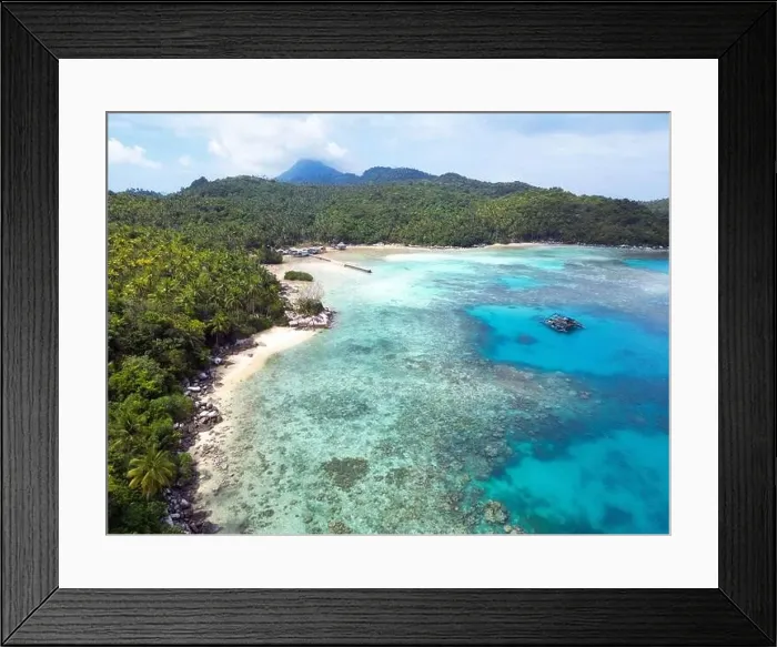 Framed Print : Indonesia Anambas Islands - Drone view Telaga Island coast line with corals