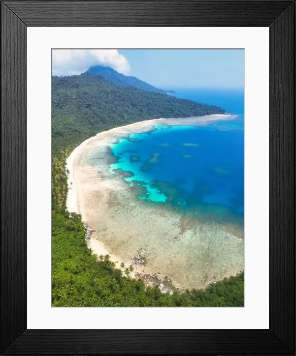 Framed Print : Indonesia Anambas Islands - Drone view Telaga Island coast line with beach Framed Print : Indonesia Anambas Islands - Drone view Telaga Island coast line with beach