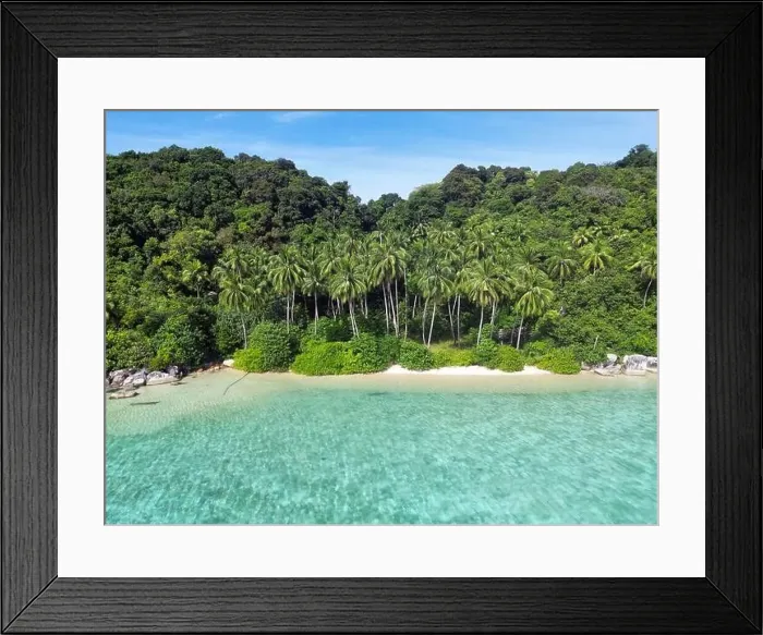 Framed Print : Indonesia Anambas Islands - Drone view Telaga Island coast line with beach Framed Print : Indonesia Anambas Islands - Drone view Telaga Island coast line with beach