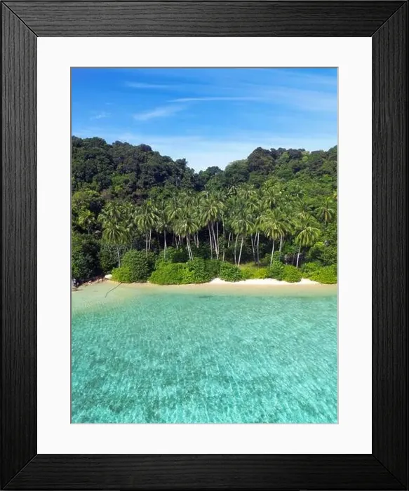 Framed Print : Indonesia Anambas Islands - Drone view Telaga Island coast line with beach Framed Print : Indonesia Anambas Islands - Drone view Telaga Island coast line with beach