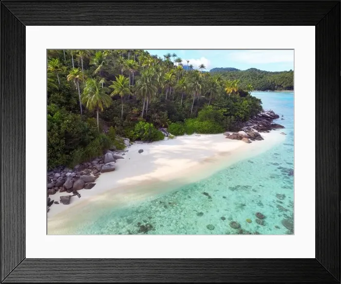 Framed Print : Indonesia Anambas Islands - Drone view Telaga Island coast line with beach