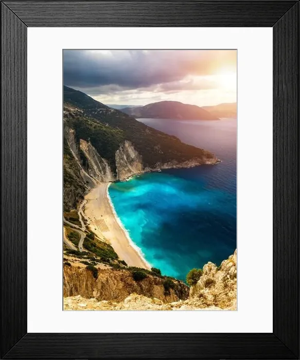 Framed Print : Famous Myrtos beach from overlook