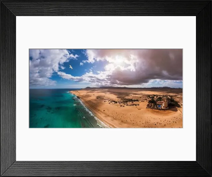 Framed Print : Panoramic high angle aerial drone view of Corralejo National Park (Parque Natural de Corralejo) Framed Print : Panoramic high angle aerial drone view of Corralejo National Park (Parque Natural de Corralejo)