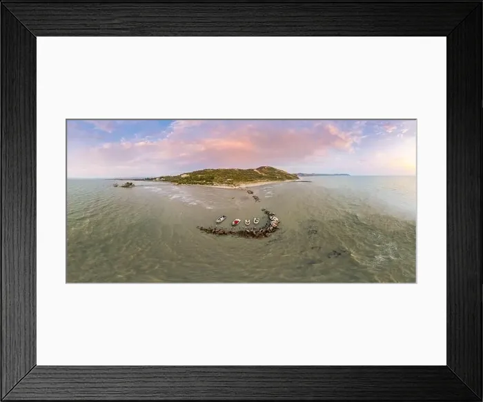 Framed Print : Panorama of coast by village Karpen and nearby to Golem city in Albania, in summer sunset Framed Print : Panorama of coast by village Karpen and nearby to Golem city in Albania, in summer sunset