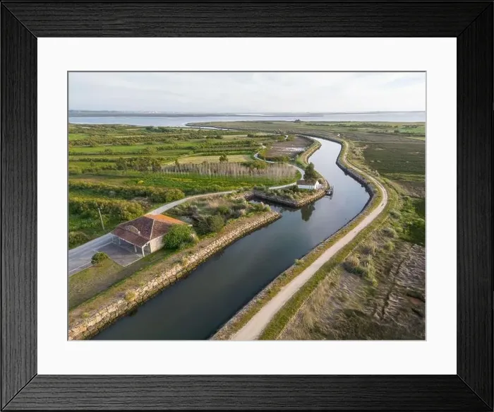 Framed Print : Aerial View of Cais da Ribeira de Pardelhas near the Aveiro Lagoon at Murtosa, Aveiro, Portugal Framed Print : Aerial View of Cais da Ribeira de Pardelhas near the Aveiro Lagoon at Murtosa, Aveiro, Portugal