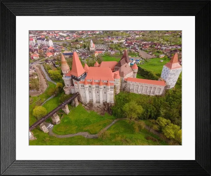 Framed Print : Aerial view of the Hunyad castle in Hunedoara Framed Print : Aerial view of the Hunyad castle in Hunedoara