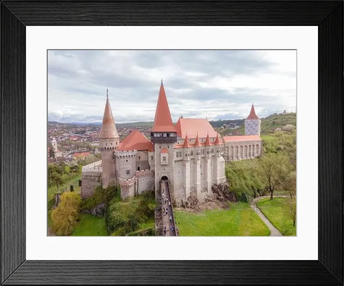 Framed Print : Aerial view of the Huniyad castle in Hunedoara, Romania Framed Print : Aerial view of the Huniyad castle in Hunedoara, Romania