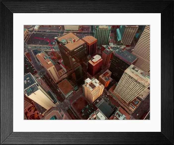 Framed Print : Aerial drone view of Denver, Colorado during sunset Framed Print : Aerial drone view of Denver, Colorado during sunset
