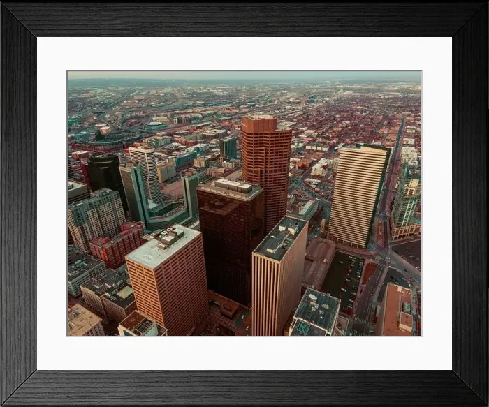 Framed Print : Aerial drone view of Denver, Colorado during sunset Framed Print : Aerial drone view of Denver, Colorado during sunset