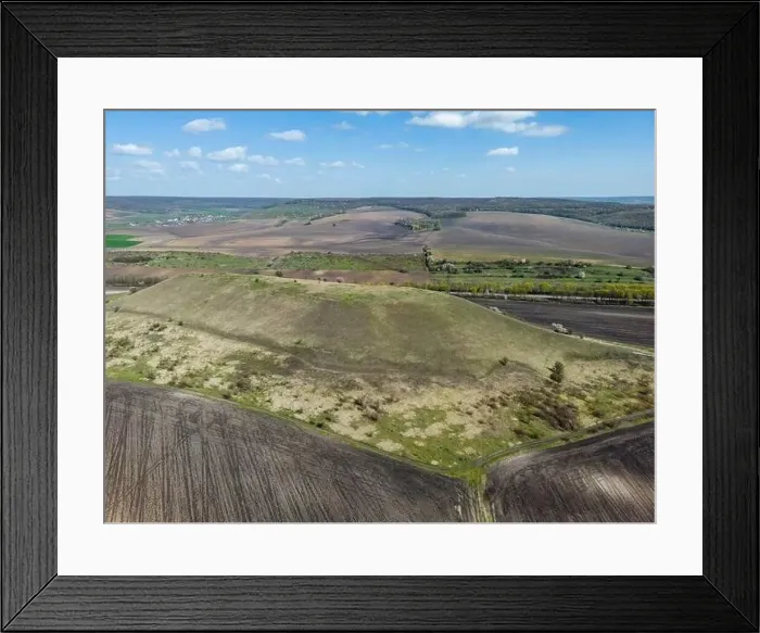 Framed Print : A small mountain in the middle of a field, Chortova Gora (Devil's Mountain), Ukraine rural scene view from above Framed Print : A small mountain in the middle of a field, Chortova Gora (Devil's Mountain), Ukraine rural scene view from above
