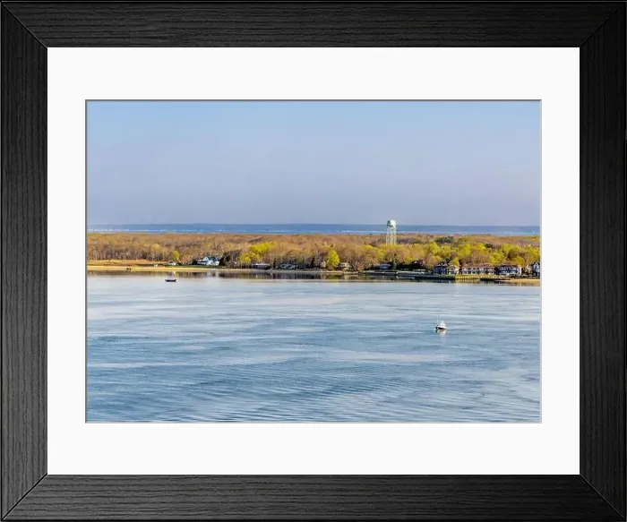 Framed Print : aerial view of a greenport shoreline Framed Print : aerial view of a greenport shoreline