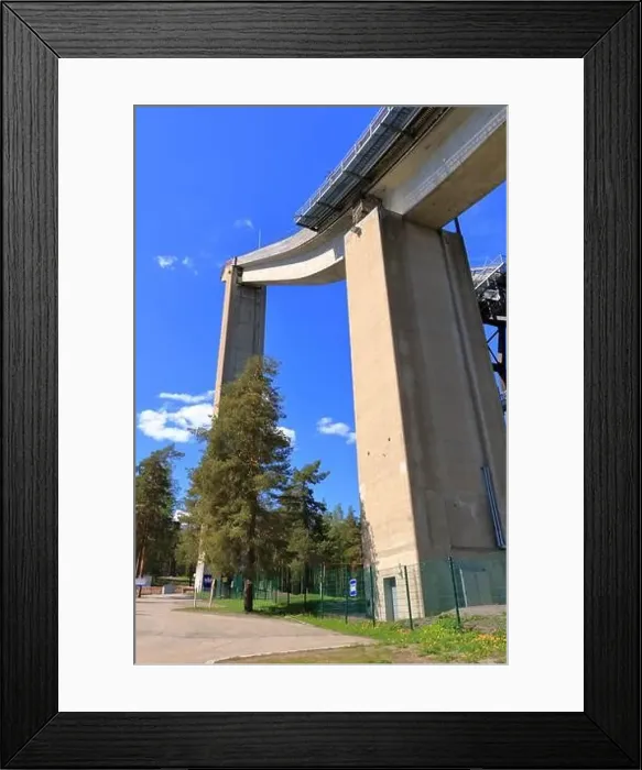 Framed Print : the upper part of the ski jumping facility ski jump towers in summer, Lahti in Finland Framed Print : the upper part of the ski jumping facility ski jump towers in summer, Lahti in Finland